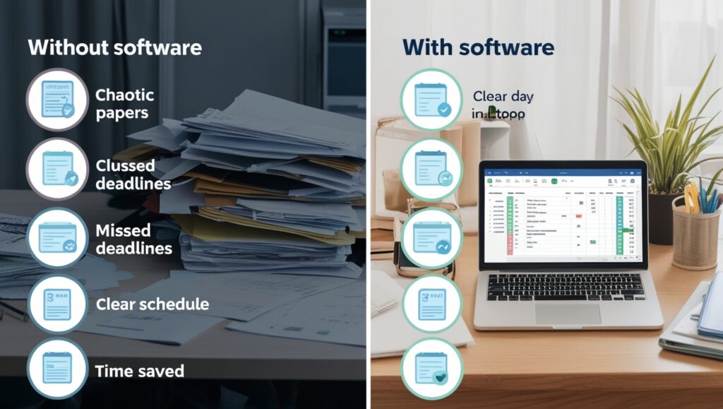 A side-by-side comparison image with two columns for therapist accounting software
