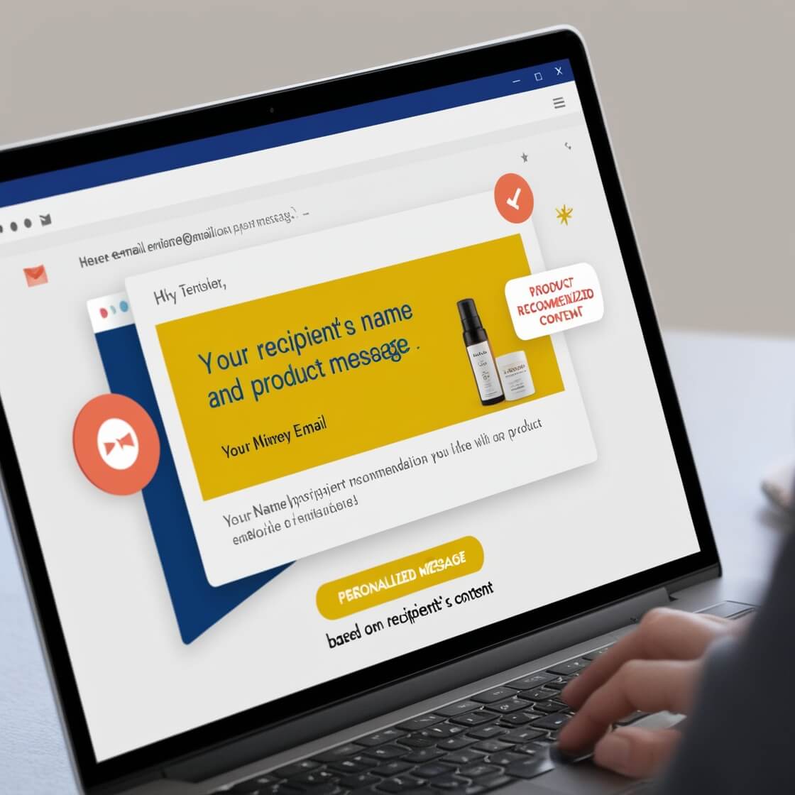 A close-up of an email screen on a laptop with the recipient's name highlighted in the greeting for email marketing