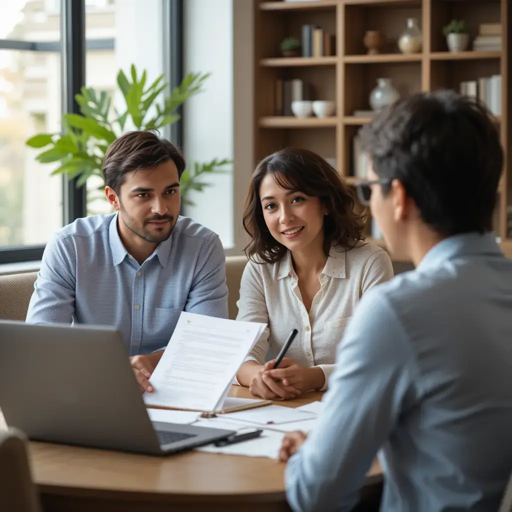 A financial advisor explaining debt relief options to a couple