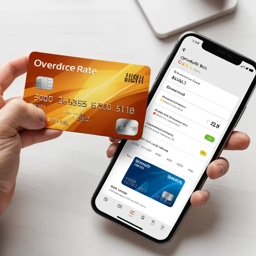 Credit card debt showing overdue bill and high-interest notification