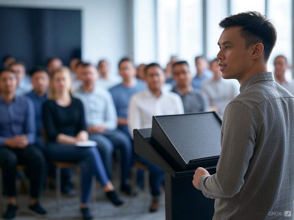 Webinar interface showing product presentation to an audience