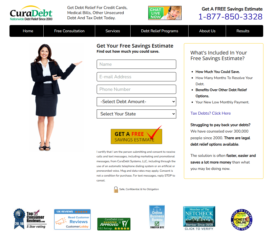 best debt in USA curadebt homepage